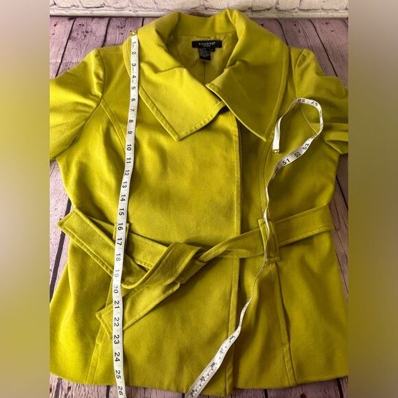 Sandro Sportwear Lime Green 3/4 Sleeve Belted Button Trench coat Jacket Size  L - Picture 7 of 9